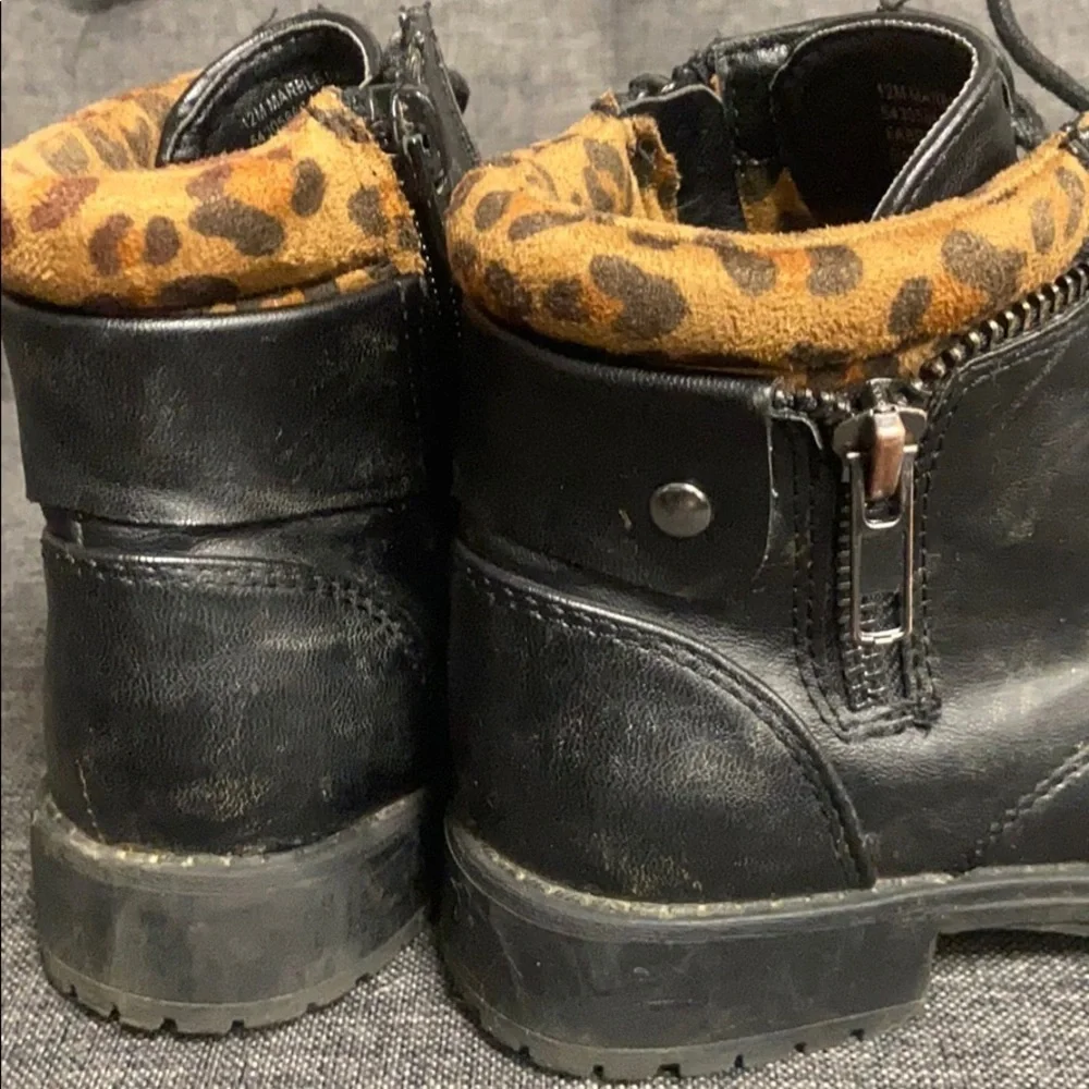 Ankle Boots, Girls 12, black w/ leopard print trim